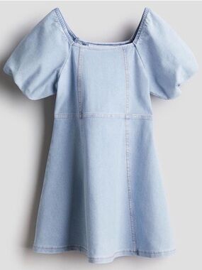 H&M Girls Light Wash Denim Puff Sleeve Dress NWT Size 6X/7